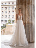 Beaded V Neck Ivory Lace Tulle Glitter Wedding Dress